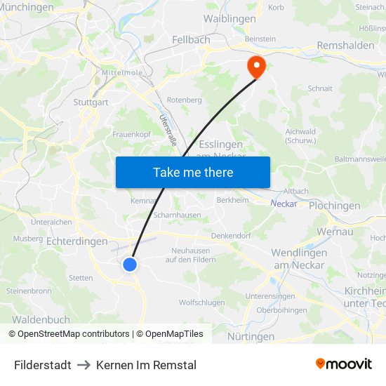 Filderstadt to Kernen Im Remstal map