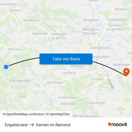 Engelsbrand to Kernen Im Remstal map