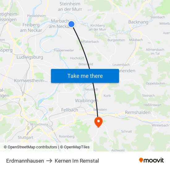 Erdmannhausen to Kernen Im Remstal map