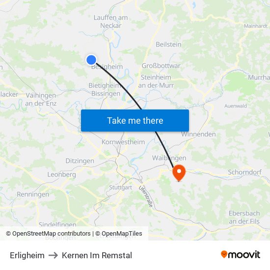 Erligheim to Kernen Im Remstal map