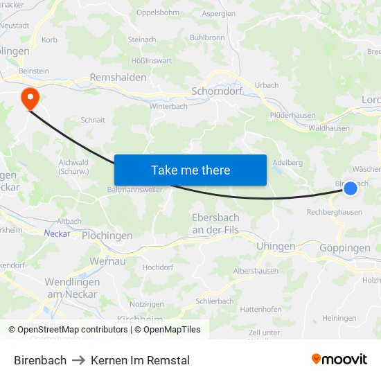 Birenbach to Kernen Im Remstal map