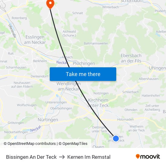 Bissingen An Der Teck to Kernen Im Remstal map