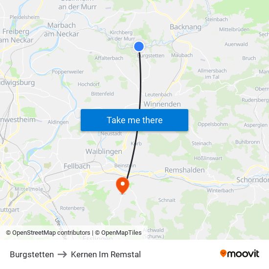 Burgstetten to Kernen Im Remstal map