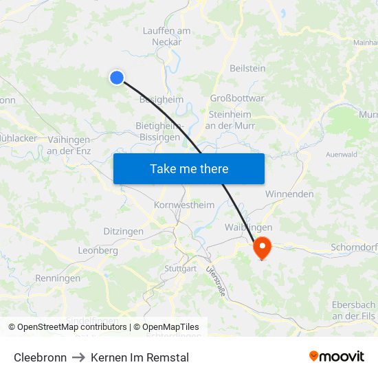 Cleebronn to Kernen Im Remstal map