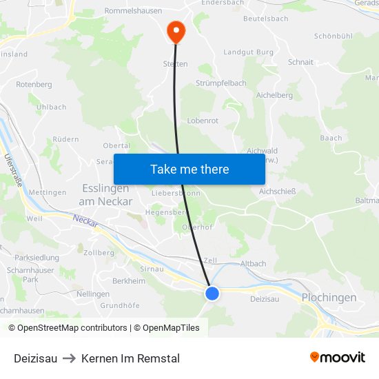 Deizisau to Kernen Im Remstal map