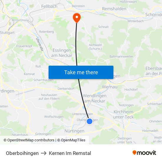 Oberboihingen to Kernen Im Remstal map