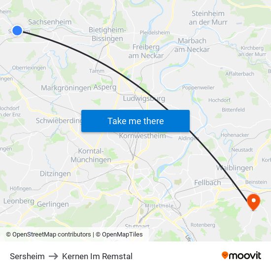 Sersheim to Kernen Im Remstal map
