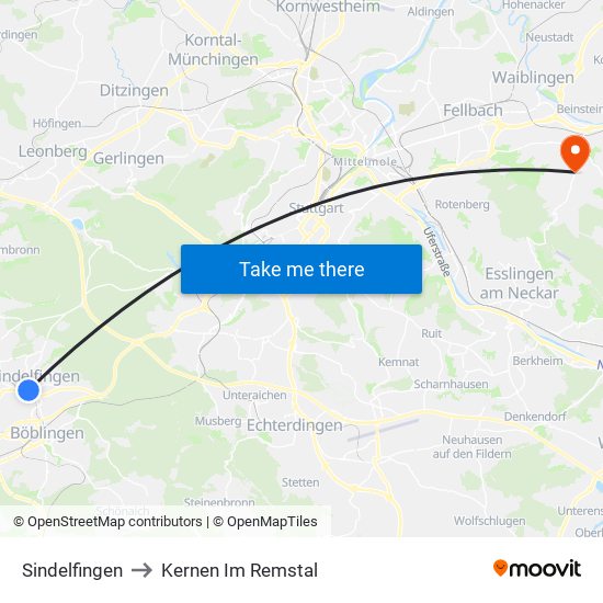 Sindelfingen to Kernen Im Remstal map