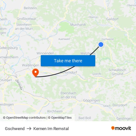 Gschwend to Kernen Im Remstal map