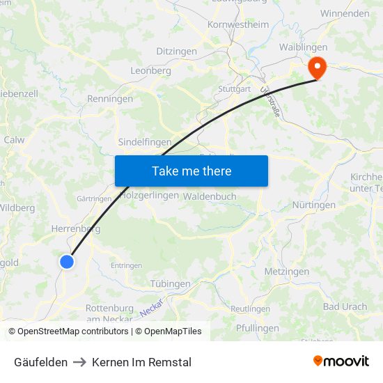 Gäufelden to Kernen Im Remstal map
