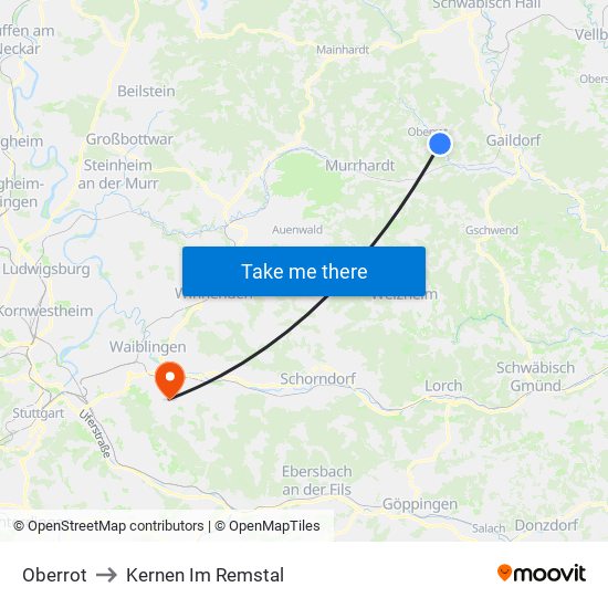 Oberrot to Kernen Im Remstal map