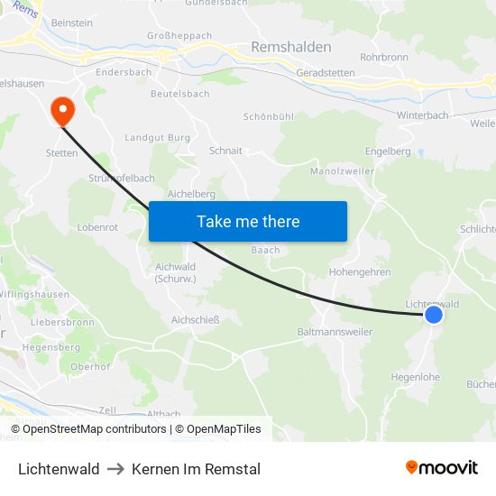 Lichtenwald to Kernen Im Remstal map