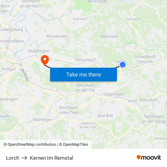 Lorch to Kernen Im Remstal map