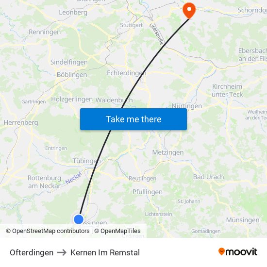 Ofterdingen to Kernen Im Remstal map