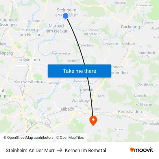 Steinheim An Der Murr to Kernen Im Remstal map