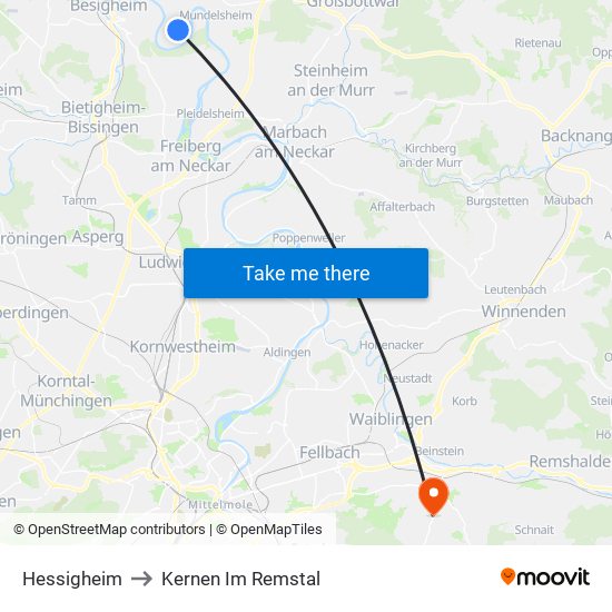 Hessigheim to Kernen Im Remstal map