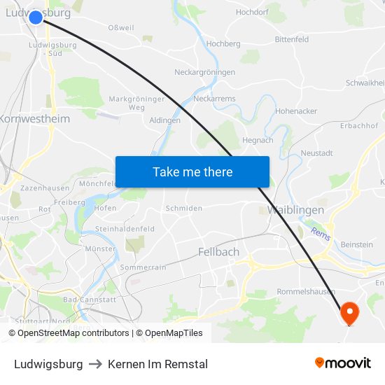Ludwigsburg to Kernen Im Remstal map