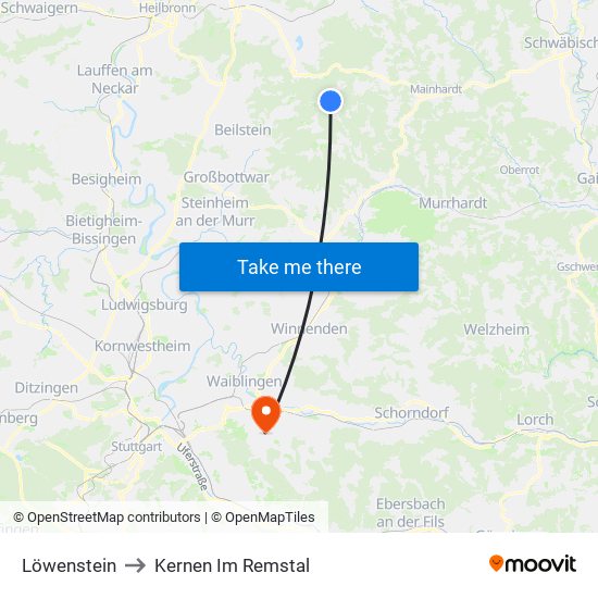Löwenstein to Kernen Im Remstal map