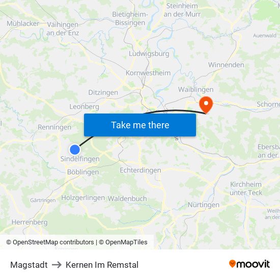 Magstadt to Kernen Im Remstal map