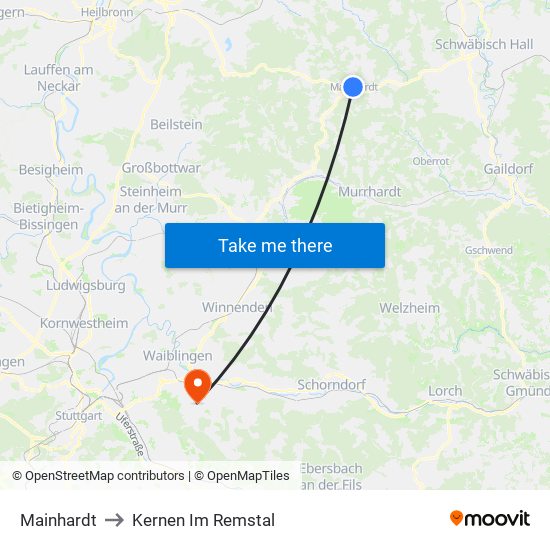 Mainhardt to Kernen Im Remstal map