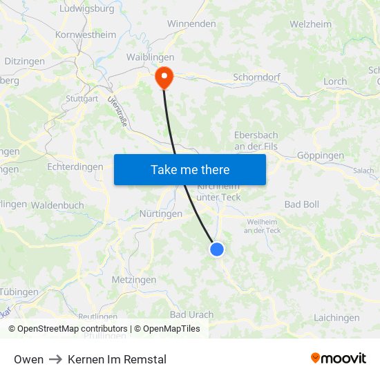 Owen to Kernen Im Remstal map