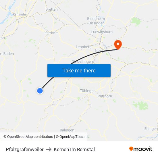 Pfalzgrafenweiler to Kernen Im Remstal map