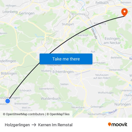 Holzgerlingen to Kernen Im Remstal map