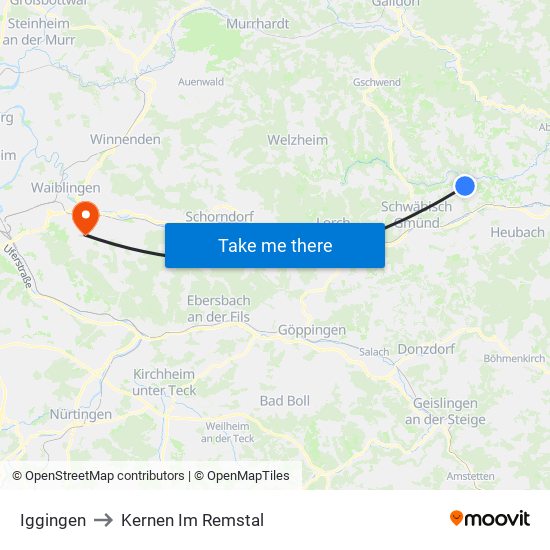 Iggingen to Kernen Im Remstal map