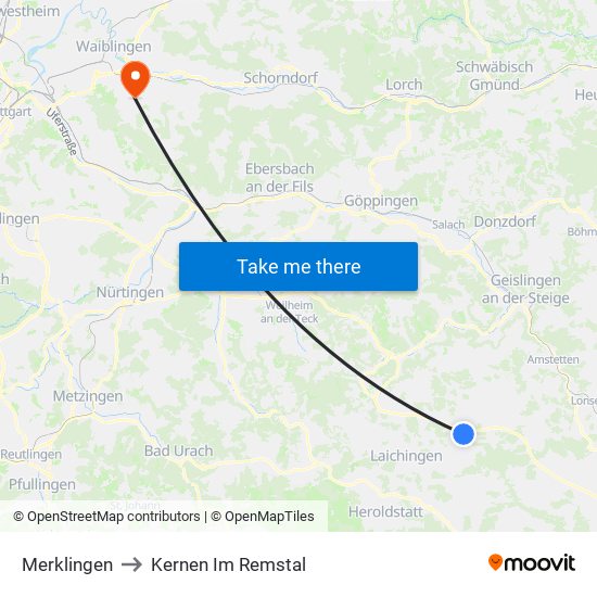 Merklingen to Kernen Im Remstal map