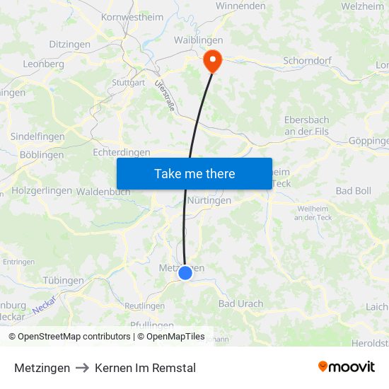 Metzingen to Kernen Im Remstal map