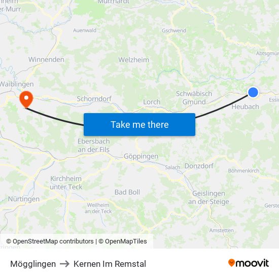 Mögglingen to Kernen Im Remstal map