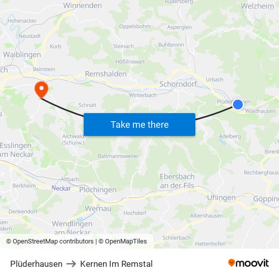 Plüderhausen to Kernen Im Remstal map