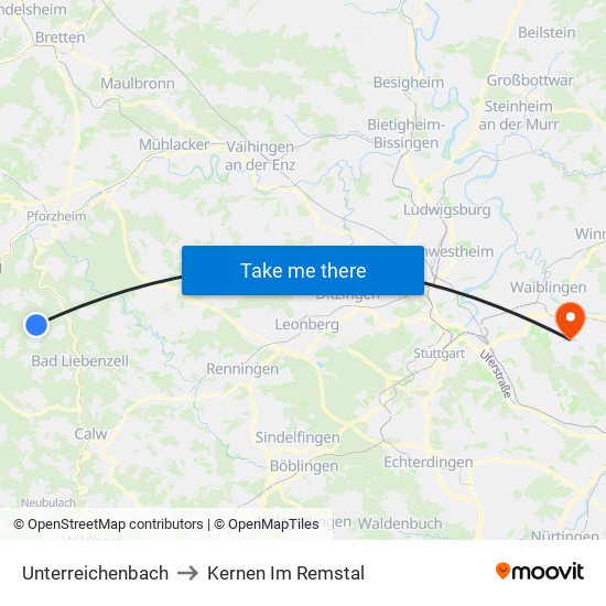 Unterreichenbach to Kernen Im Remstal map