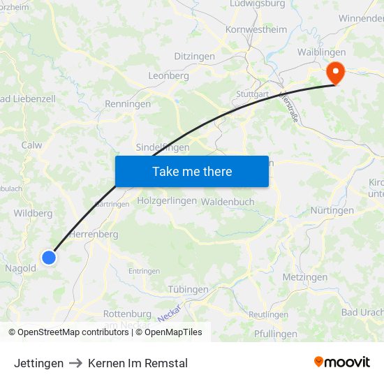 Jettingen to Kernen Im Remstal map