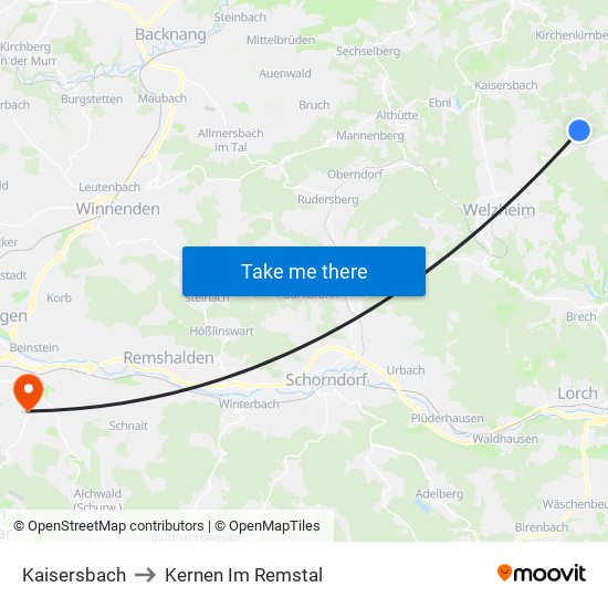 Kaisersbach to Kernen Im Remstal map