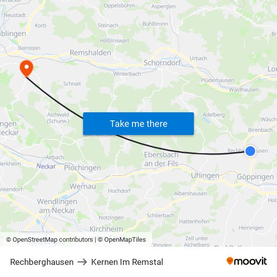 Rechberghausen to Kernen Im Remstal map
