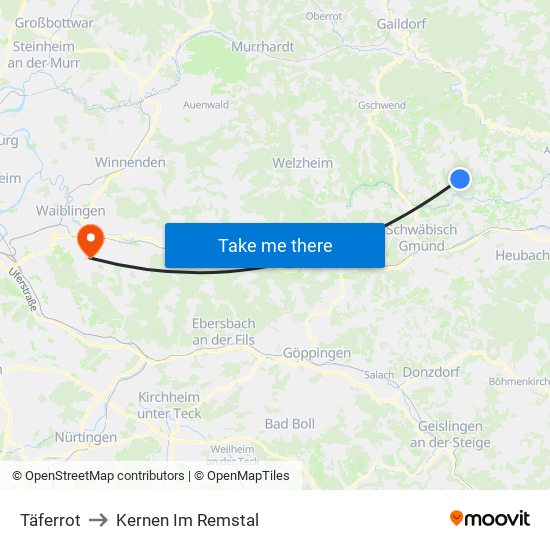 Täferrot to Kernen Im Remstal map