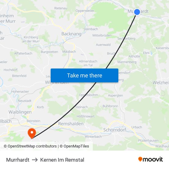 Murrhardt to Kernen Im Remstal map
