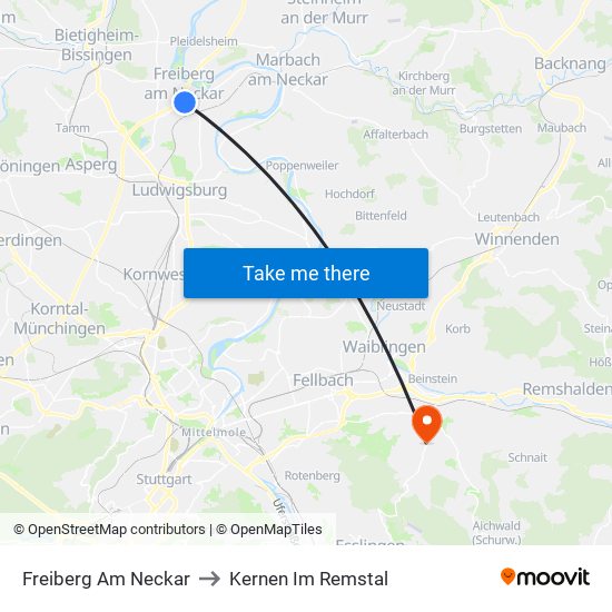 Freiberg Am Neckar to Kernen Im Remstal map