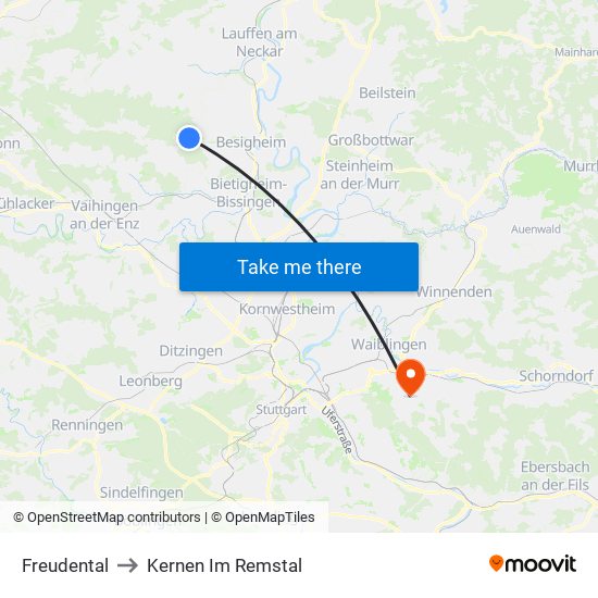 Freudental to Kernen Im Remstal map