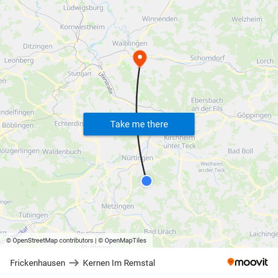Frickenhausen to Kernen Im Remstal map