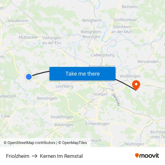 Friolzheim to Kernen Im Remstal map