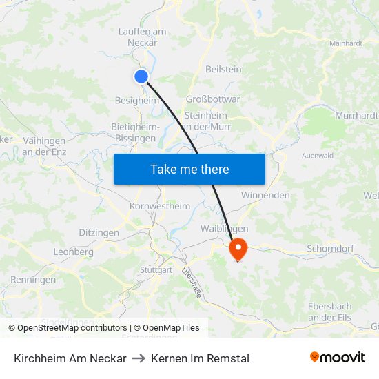 Kirchheim Am Neckar to Kernen Im Remstal map