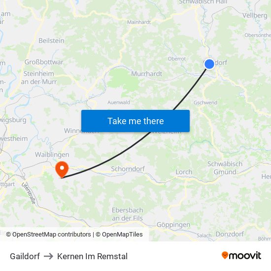 Gaildorf to Kernen Im Remstal map