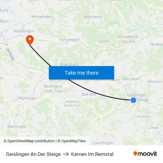 Geislingen An Der Steige to Kernen Im Remstal map
