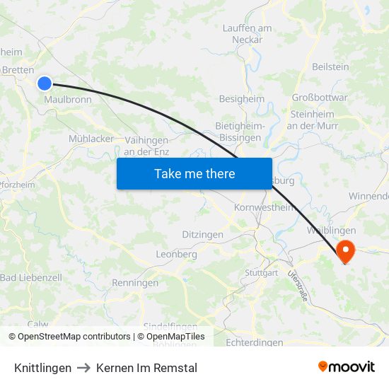 Knittlingen to Kernen Im Remstal map
