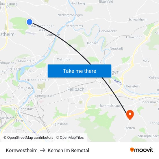 Kornwestheim to Kernen Im Remstal map