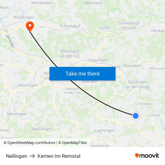 Nellingen to Kernen Im Remstal map