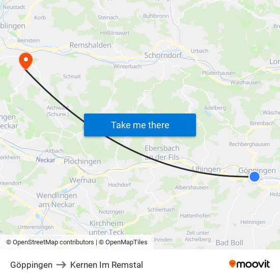 Göppingen to Kernen Im Remstal map