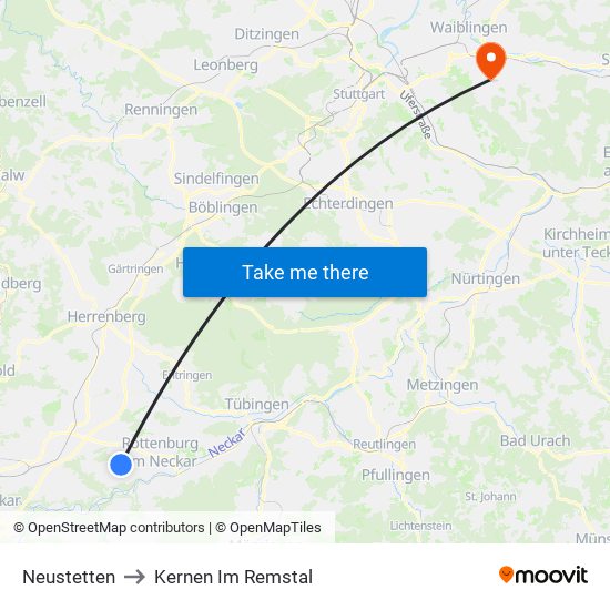 Neustetten to Kernen Im Remstal map